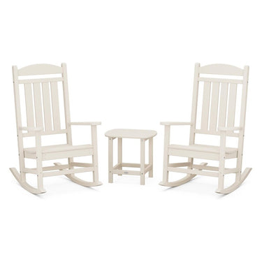 POLYWOOD Presidential Rocker 3-Piece Set w/ South Beach 18-Inch Side Table - Sand